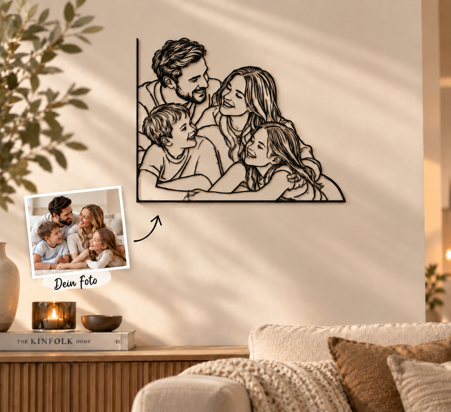 MemoraLine – Familienporträt aus Metall nach eigenem Foto | Line-Art-Wanddeko, 25 bis 65 cm