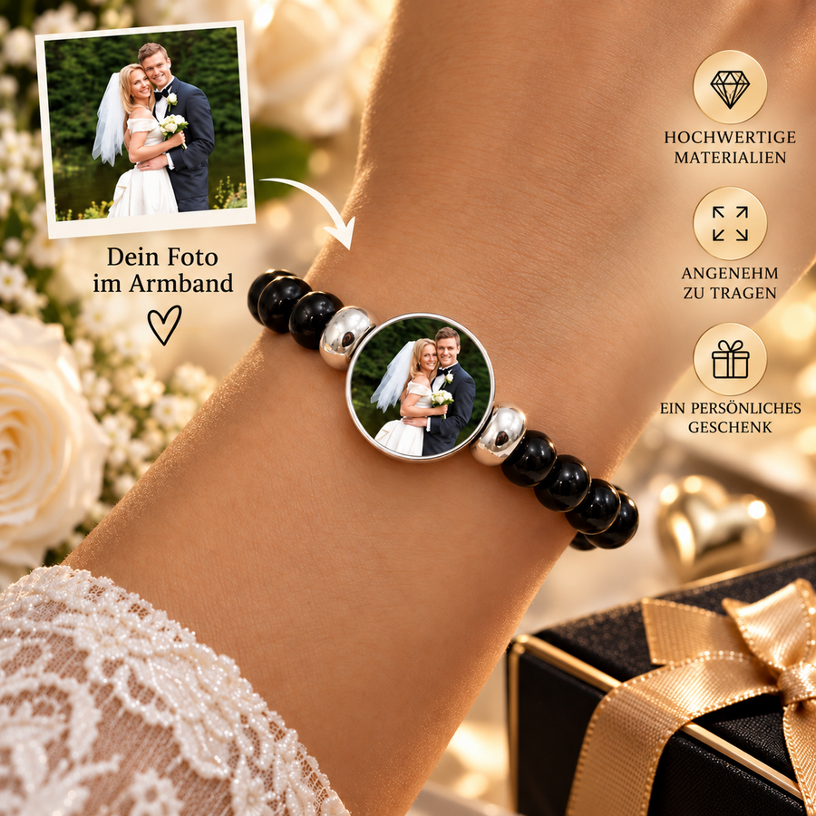MemoraBead Armband mit eigenem Foto – Medaillon 18 mm mit Glaskuppel, Detail