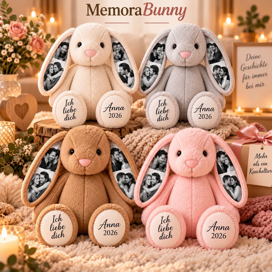 Kuschelhase mit eigenen Fotos & Namen – MemoraBunny