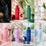 Trinkflasche mit Namen – gravierte Edelstahlflasche in acht Farben