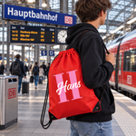 GymSack Turnbeutel mit Namen, als Rucksack getragen