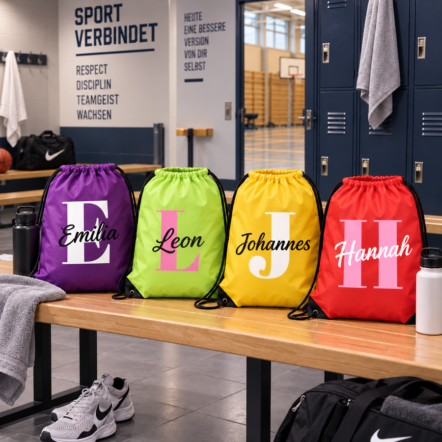 GymSack Turnbeutel mit Namen in verschiedenen Farben