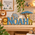 JungleName Namensschild aus Holz – Schriftfarbe Blau