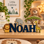 JungleName Namensschild aus Holz – Schriftfarbe Marineblau
