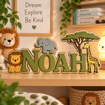 JungleName Namensschild aus Holz – Schriftfarbe Grün