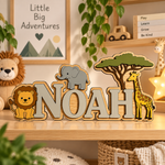 JungleName Namensschild aus Holz – Schriftfarbe Grau