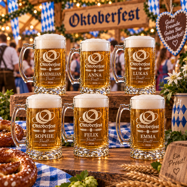 Oktoberfest-Bierkrug mit Namen – Personalisiertes Bierglas „Prost! 2026“
